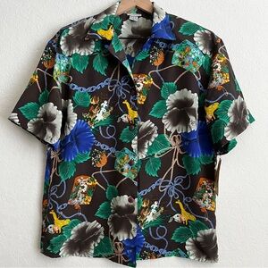 Vintage NICOLA Floral Hawaiian Shirt Top Blouse Short Sleeve Button Brow…